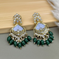 Luxury Green Kundan Beaded Drop Earrings for Traditional & Festive Wear