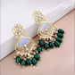 Luxury Green Kundan Beaded Drop Earrings for Traditional & Festive Wear