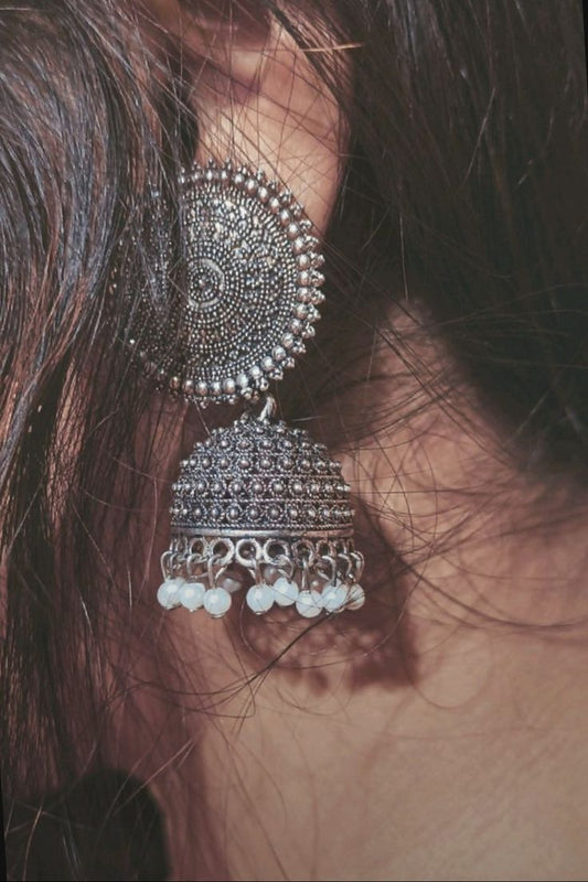 Traditional Antique Silver Plated Jhumki Earrings for Women & Girls