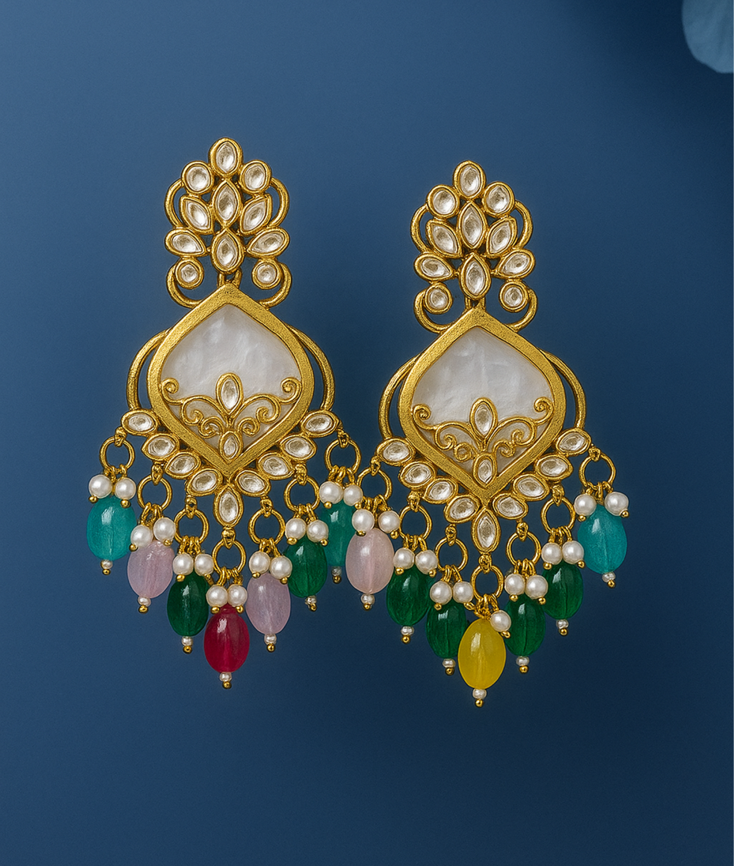 Luxury Multi color Kundan Beaded Drop Earrings for Traditional & Festive Wear