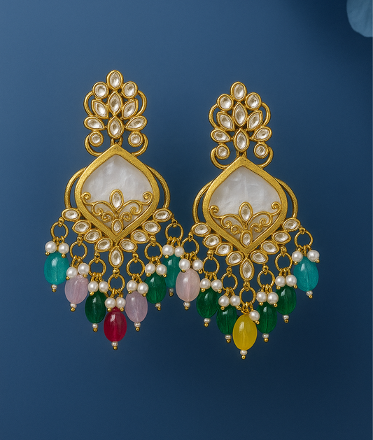 Luxury Multi color Kundan Beaded Drop Earrings for Traditional & Festive Wear