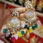 Luxury Multi color Kundan Beaded Drop Earrings for Traditional & Festive Wear
