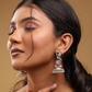 Oxidized Silver Peacock Jhumka Earrings with Purple Stone & Pearl Detailing