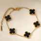Gold Plated Black & Green Dual-Color Clover Charm Bracelet
