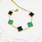 Gold Plated Black & Green Dual-Color Clover Charm Bracelet