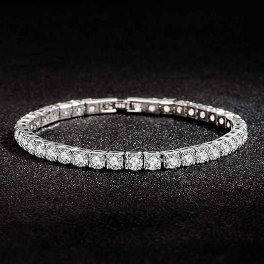 Women's Elegant Tennis Bracelet with Sparkling Stones | Classic Silver-Tone Finish