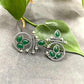 Oxidized Silver Earrings with Green Stone – Traditional Round Design
