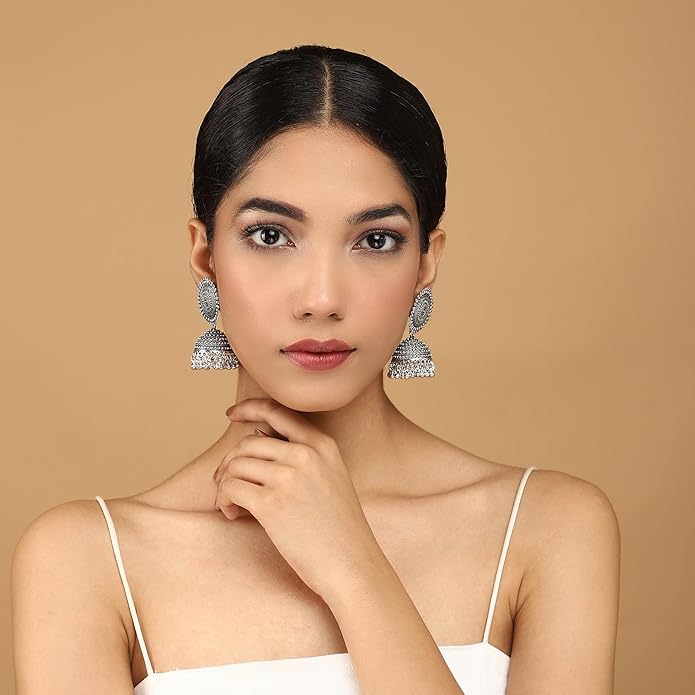 Traditional Antique Silver Plated Jhumki Earrings for Women & Girls