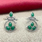 Oxidized Silver Earrings with Green Stone – Traditional Round Design