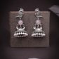 Oxidized Silver Peacock Jhumka Earrings with Pink Stone & Pearl Detailing