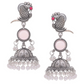 Oxidized Silver Peacock Jhumka Earrings with Pink Stone & Pearl Detailing
