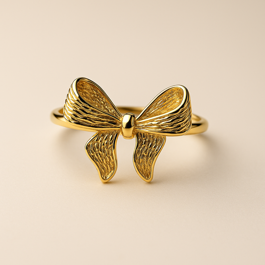 Gold-Plated Anti-Tarnish Bow Ring – Elegant Ribbon Design