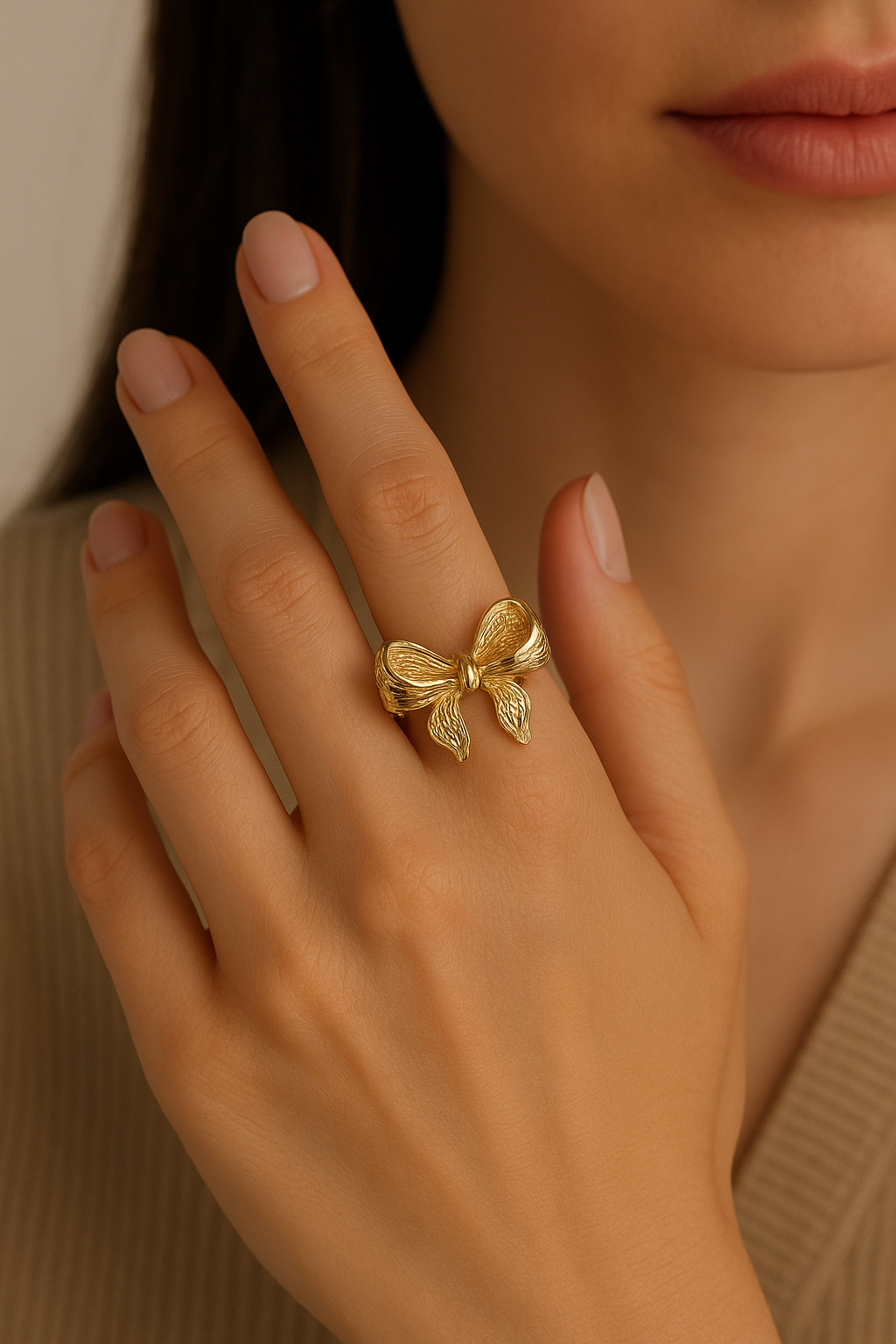 Gold-Plated Anti-Tarnish Bow Ring – Elegant Ribbon Design