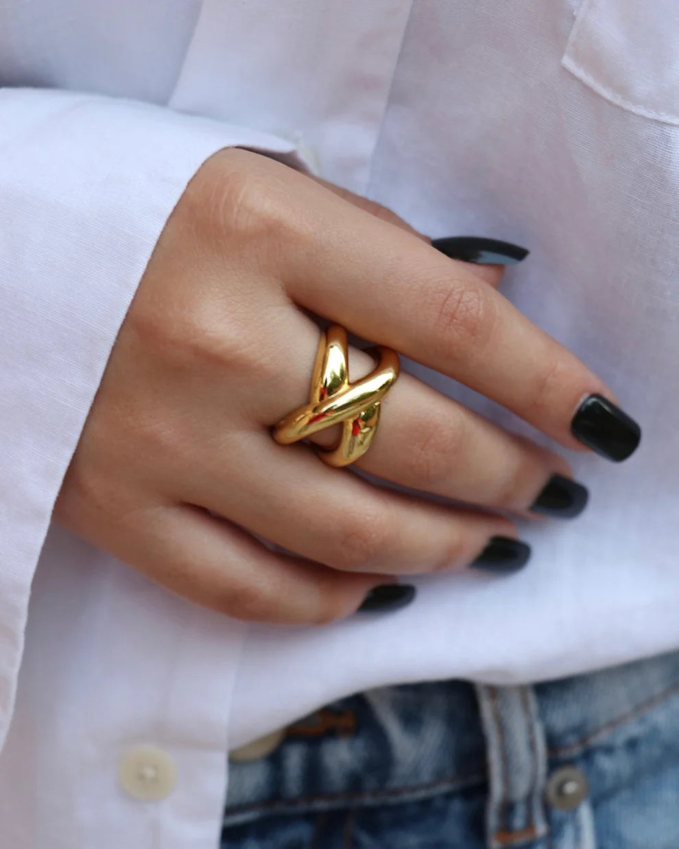 Bold Designer Adjustable Rings for Women – Set of Statement Gold-Tone Fashion Rings