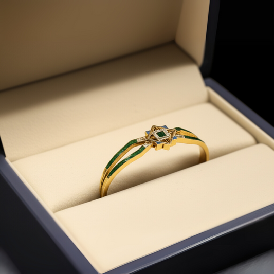 Regal Emerald Geometric Cuff – Gold Finish