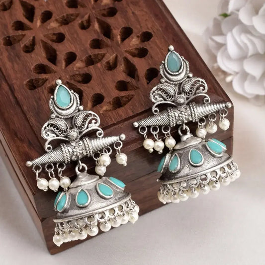 Juliet Jhumki Earrings - Sky Blue