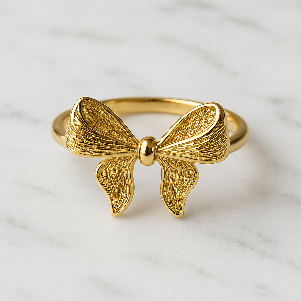 Gold-Plated Anti-Tarnish Bow Ring – Elegant Ribbon Design