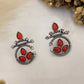 Oxidized Silver Earrings with Red Stone – Ethnic Round Design