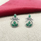 Oxidized Silver Earrings with Green Stone – Traditional Round Design