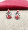 Oxidized Silver Earrings with Red Stone – Ethnic Round Design